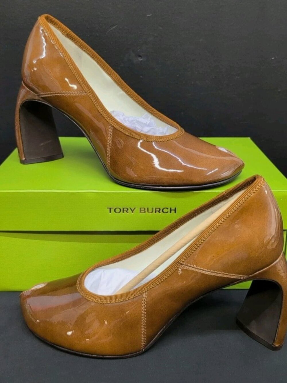 Tory Burch Women's Peep Toe Pumps 90mm Size US 9 M Caramel Tan 176050